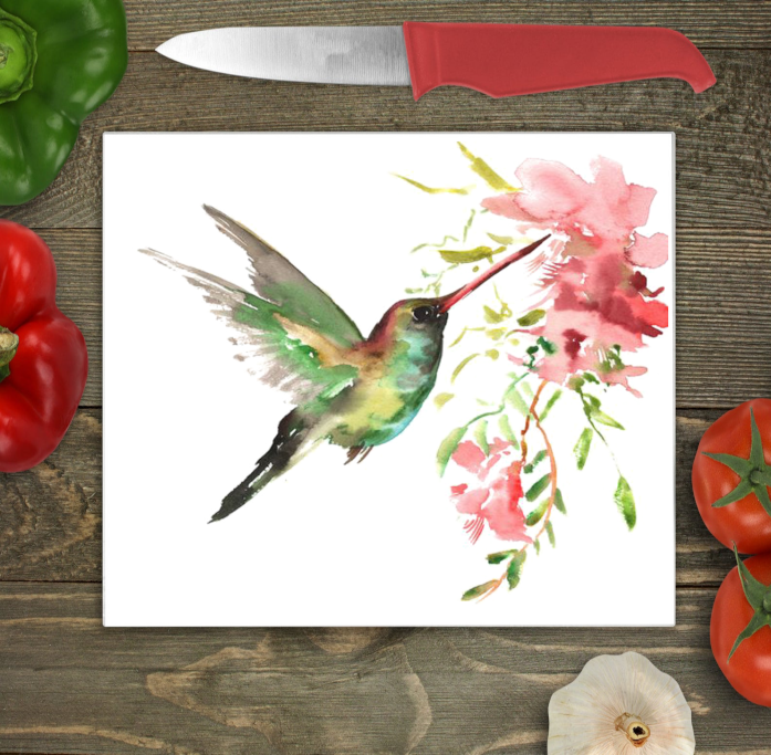 Hummingbird Glass Chopping Board, Hummingbird Worktop Protector